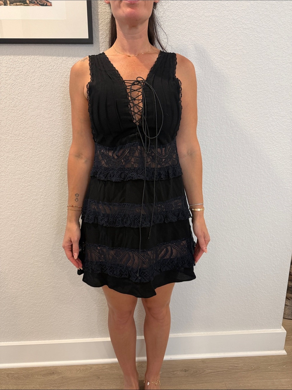 For Love & Lemons Black Lace-Up Sleeveless Mini Dress